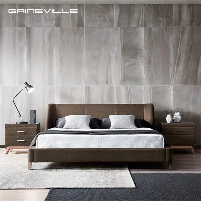 Italian Minimalist Double Luxury Bed Elegant Leather Modern Bedroom Furniture Set Edging Bed Veneer Solid Feet