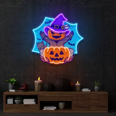 Happy Halloween Customized Pumpkin Neon Sign with Witch Hat for Outdoor Halloween Party Decoration