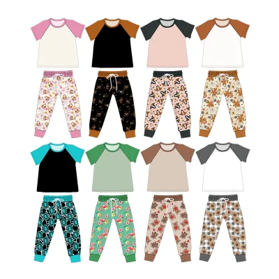 Boutique Kids Girl Short Sleeve Two Piece Outfit Spring Summer Custom Printing High Quality Set