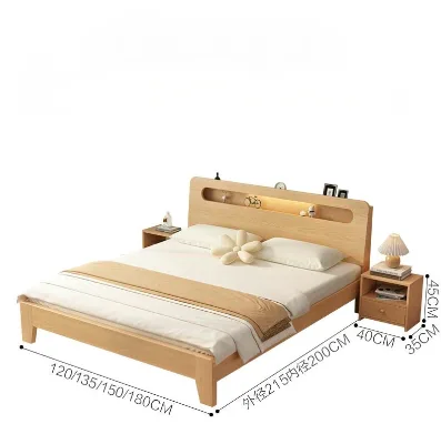 Wooden Bedroom Bed Furniture Set Solid Oak Double Bed with Storage.