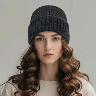 2025 New Faux Fur Slouchy Cuffed Beanie Women Colorful Stylish Winter Knitted Hat With Skull Printing Designer Logo