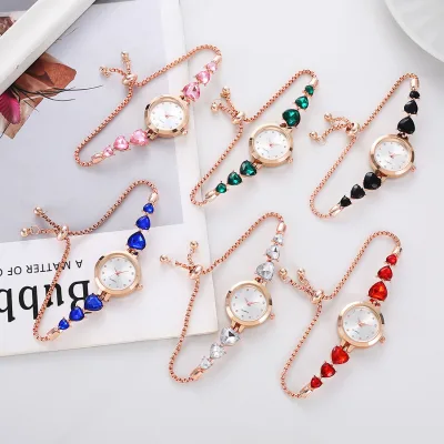 Cross-Border New Style Women's Fashionable Watch Heart-Shaped Diamond-Encrusted Colored Diamonds Ladies Watches