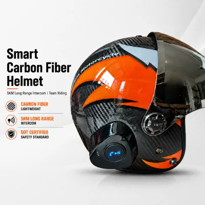 Smart Carbon Fiber Motorcycle Helmet 5KM Long Range Intercom for Team Riding