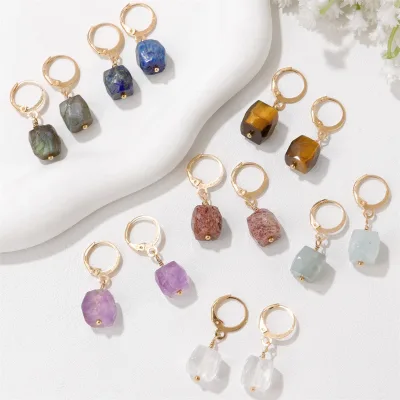 Fashion Multi Color Buckle Ear Pendants Natural Stone Beads square Earrings for Woman