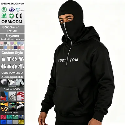 Custom Winter High Quality Tracksuit Sports Full Zip up Face Mask Jacket Activewear Custom Streetwear Balaclava Attachments