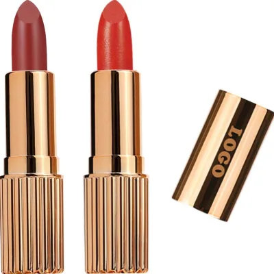 New Type Waterproof Non Transferable Golden Tube Lipstick Creamy Vegan Lipstick Non Stick Custom Makeup Lipstick