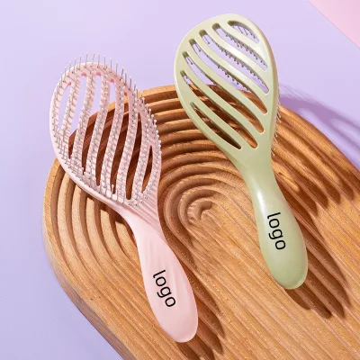 Print logo Portable Detangling Hair Comb Hollow Massage Comb Straight Hair Comb for Long Hair Dual Use Wet Dry Comb
