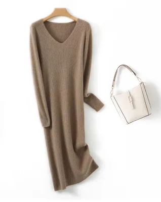 Casual Korean Sklinky Sexy Spring Women Knit Cashmere Long Sweater Dress Design Winter