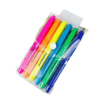 Hot Selling 6-Color Oblique Head Highlighter Set for Children Custom Logo Plastic Loose Packaging for Painting