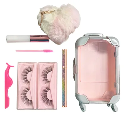 High Quality Mini Suitcase Multi-Use Best Seller Packaging Box Including Keychain Eyelashes Makeup Tools Full Strip Eyelashes