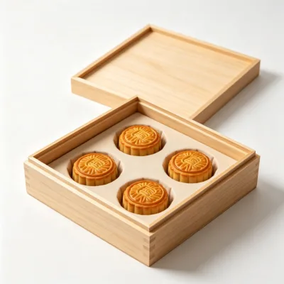 Square Natural Wood Moon Cake Gift Box, Simple Style Wooden Storage Box, Used for Moon Cake Packaging