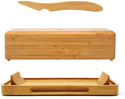 Bamboo Butter Dish with Lid and Knife,Magnetic Butter Keeper,Extended Feet to Keep Butter Mess Off the Table