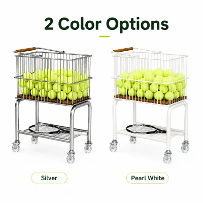 Professional Tennis Coaching Ball Cart with Rolling Wheels Large Capacity Metal Basket for Court Practice Training and Club Use