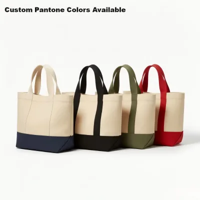 Heavy Duty Two-Tone Canvas Tote Boat Bag Shoulder Strap Rope Handle for Bookstore Gift Shop Custom Logo Embroidery Available