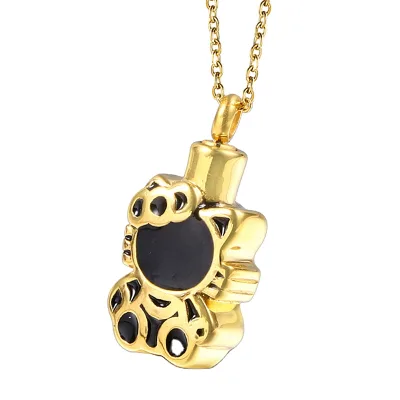 Gold Stainless Steel Teddy Bear Pet Urn Ashes Pendant Memorial Ash Keepsake Cremation Jewelry Necklace
