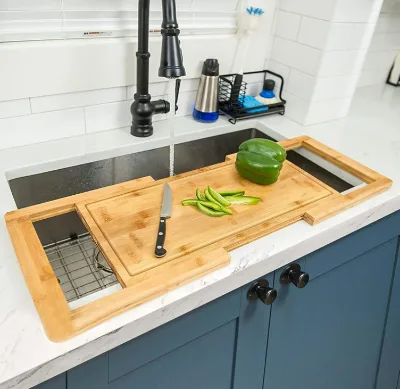 Best Selling Expandable Over the Sink Bamboo Cutting Board with Juice Groove 1.5cm Thick Non-Toxic