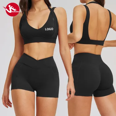 New Seamless Soft Black Fitted Yoga Style Moisture Wicking High Support Halter Neck Open Back Women Gym Fitness Sports Bra