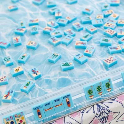 Minimal Line Admiral Blue Mahjong Tiles American Automatic Mahjong Set Eco-Friendly Portable Gift for Women Leisure Outdoor Use