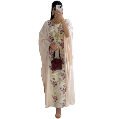 2025 New Summer Style Jacquard Embroidered Long Dress Middle Eastern Women's Heavy Industry Waist Design Dashiki Robe Polyester