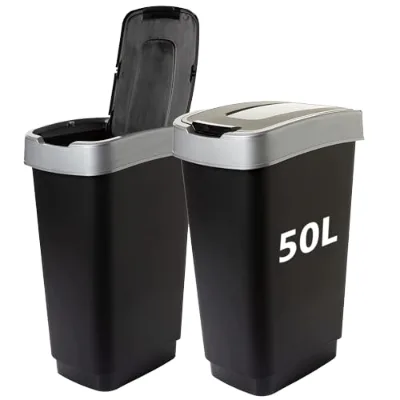 SUSTANIA 50L Standing Kitchen Compost Bin Double Bin Odor-Resistant Swing Lid 60 X 45 X 34 cm Recyclable Plastic Robust
