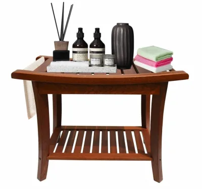 Teak Bamboo Wooden Shower Bench Seat Bath Step Stool Set Corner Shower Bench with Storage Shelf for Bathroom Organization