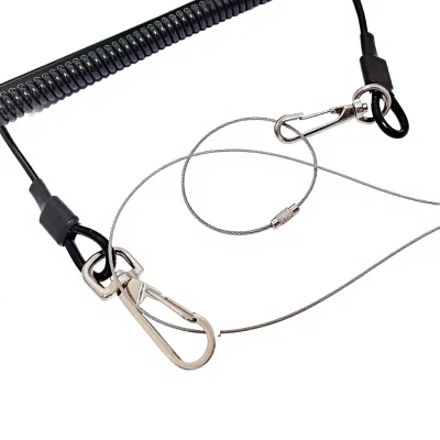 Heavy Duty Coiled Tool Lanyard Scaffolding Spanner Safety Tether PU Spring Coated Steel Wire Lanyard for Fall Protection