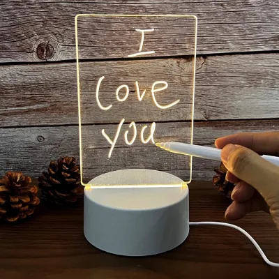 Erasable Writing Message Board 3D Night Light Acrylic Writing Board with Pen for Leaving Message.