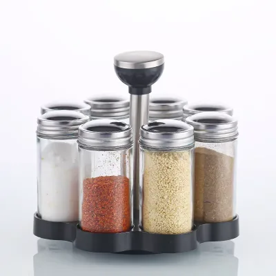 Rotating Spice Rack Organizer With 8 Glass Seasoning Bottles 80 ml Spice Jars Revolving Holder