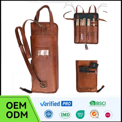 Custom PU Leather Drumstick Soft Carry Bag with Zipper Closure Shoulder Strap & Handles-Dustproof Shockproof Durable