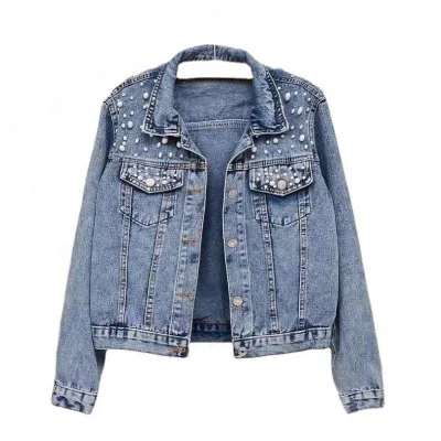 New Version Heavy Industry Fashion Loose Large Size Female Denim Coat With Nail Bead Summer & Winter Plus Size Jeans
