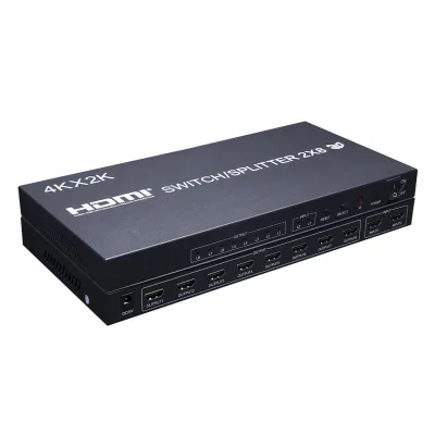 Black Metal Housing HDMI Splitter Switcher 2 in 8 Out HDMI Splitter 2x8 Support 4K 30Hz Resolution