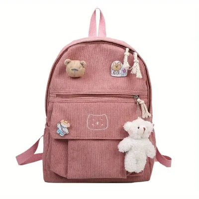 Cute Cartoon Daypack Travel Girl Shoulder School Bags Kawaii Corduroy Backpack