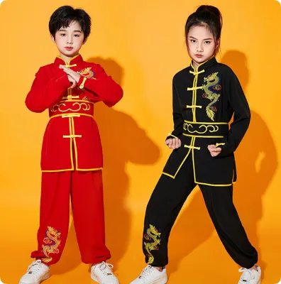 Chinese Traditional Wushu Costume Long Sleeves Wushu Performance Tai Chi Uniform with Belt Martial Art Uniform Kids Boys Girls