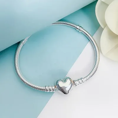 925 Sterling Silver Snake Bone Charm Pendant and Buckle Bead Bracelet Fashionable DIY Classic Women's Bracelet Gift