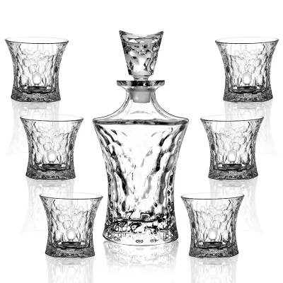 N38 500ml Whiskey Decanter Tumbler Set Crystal Clear Ripple Pattern Design Lead-Free Old Fashioned Glass