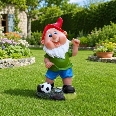 Football Gnome Figurine Resin Sports Statue 12-inch Hand-painted Cartoon for Home Garden Decorations