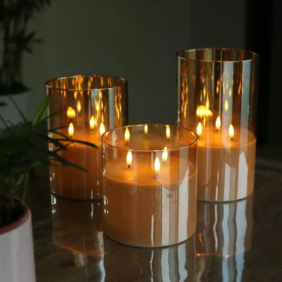 Kanlong Luxury Flameless Led Candles Christmas Wedding Decoration Large Flameless Glass LED Wax Pillar Candle with 3 Swing Flame