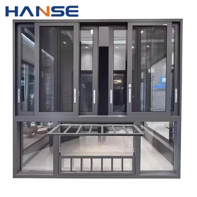 Four Panel Modern Horizontal Aluminum Sliding Window with Mosquito Screen and Double Glazing for Hotels & Living Rooms