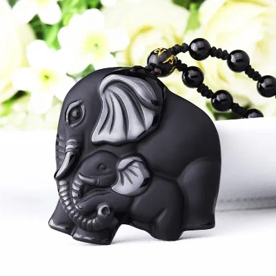 Hot Selling Obsidian Energy Stone Hexagon Elephant for Luck Pendants Elephant Necklace Women Men Good Luck Fortune Amulet
