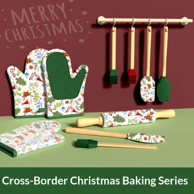 Christmas Baking Tools High-temperature-resistant Food-grade Silicone Gloves Wooden Rolling Pins Oil Brushes