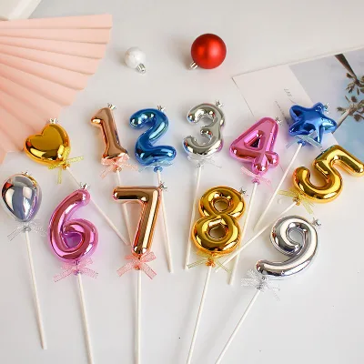Star Heart Balloon Number 0-9 Cake Topper Figures for Birthday Party Cake Decoration