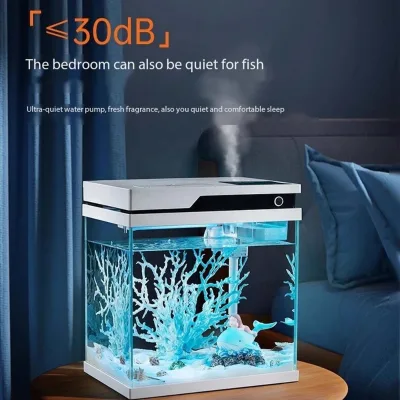 2-Gallon Self-Cleaning Glass Aquarium Starter Kit Colorful LED Light Shrimp Guppy Jellyfish Goldfish Beta Small Rectangle Fish