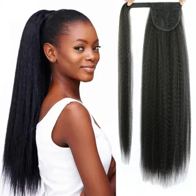 26inch Afro Kinky Straight High Temperature Fiber Heat Resistant Pony Tail Extension Wrap Around for Black Women