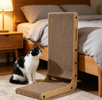 Vertical L-Type Cat Scratcher Thick Wear-Resistant Corrugated Paper Cat Scratch Bed Eco-Friendly Large Space Stable Wooden Frame