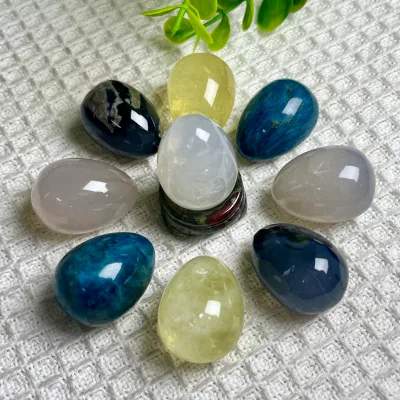 High Quality Polished Crystal Eggs Blue Rose Quartz Citrine Blue Apatite Volcanic Agate 3cm Eggs for Healing Home Decor