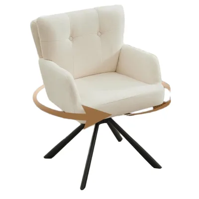 Modern Upholstered Swivel Armchair Mid Back Tufted Back Durable Metal Legs Living Room