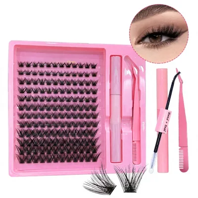 Reusable DIY Eyelashes with PBT & Fiber Material 0.07MM Thickness Black Cotton Stalk Band 144 Pairs-Waterproof & Comfortable