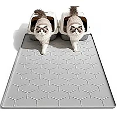Cat Litter Box Mat, Large cat Litter Catch Mat, Floor Waterproof Silicone Mat, Gray