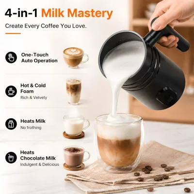 Maximum 70℃ Automatic Hot Cold Milk Foam Maker 4 Modes Switch 350 ml Large Capacity Household Milk Steamer
