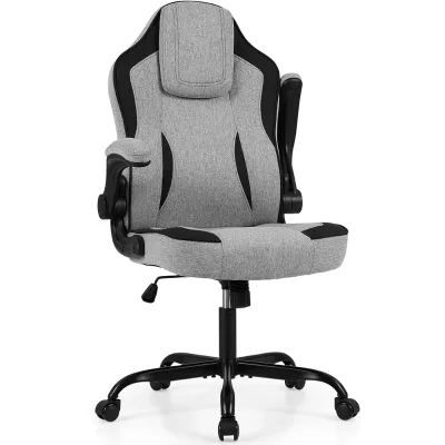 Height Adjustable Desk Chair Home Office Linen Swivel Rolling Gaming Chair Best Adults Computer Chair with Flip-up Armrest